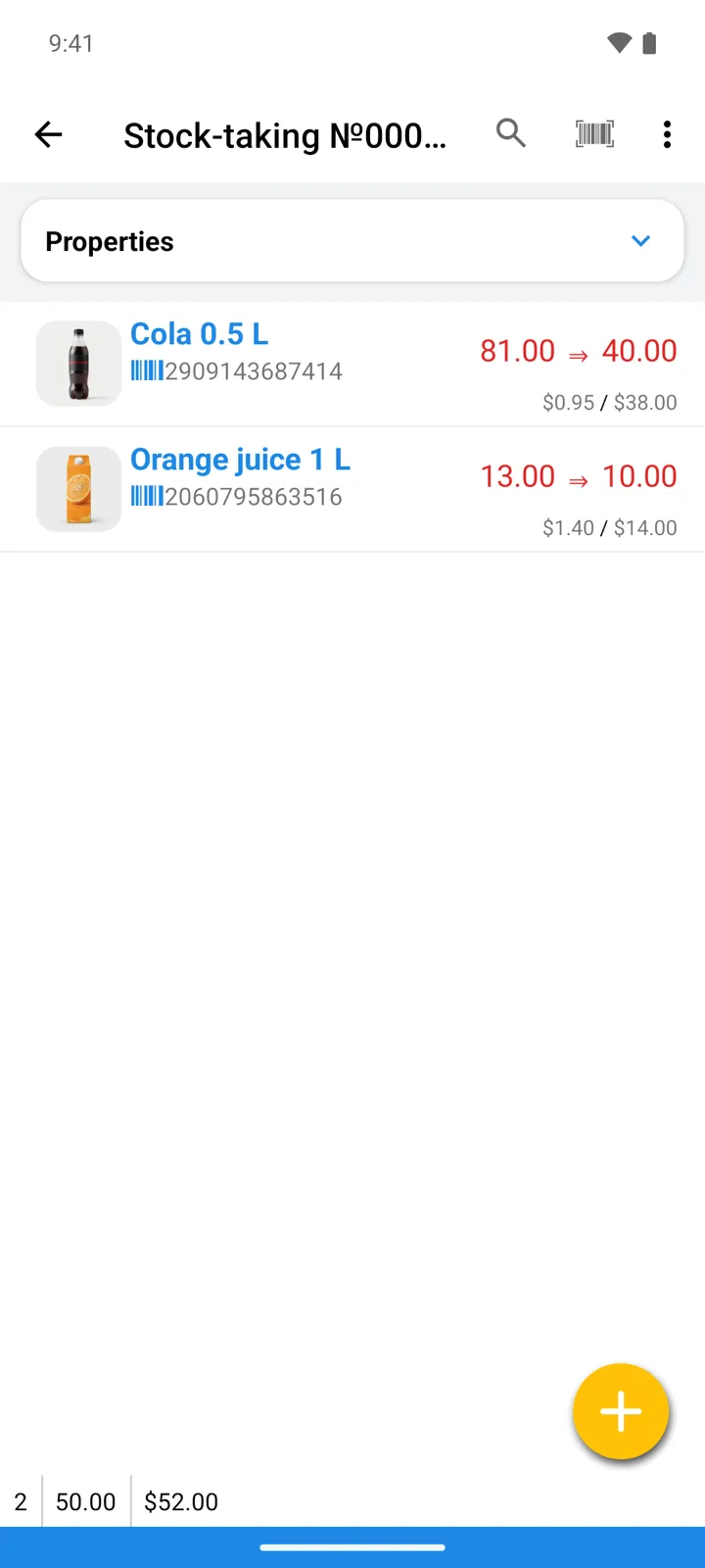 A Stock-taking operation mid-count: recorded and counted quantities side by side